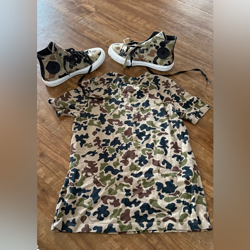 Converse Women’s Camouflage T-Shirt and Chuck Taylor Camouflage Sneakers.